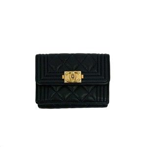 CHANEL Boy Chanel Matelasse Coco Caviar Leather Tri-fold Wallet, Navy, 30985,...